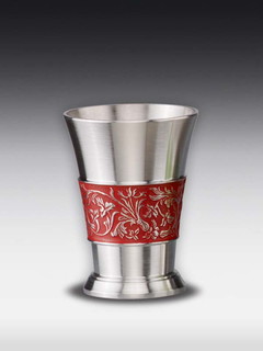 Tinnen schnaps stamper rood