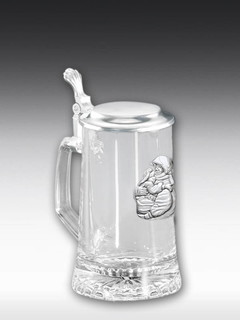 Glass Beer stein with pewter relief 0,5 Ltr.